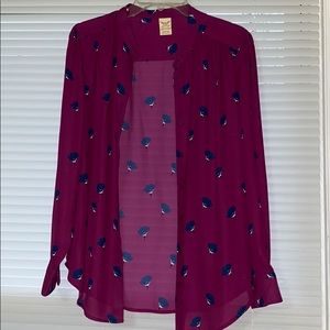 Purple button down blouse with flowers